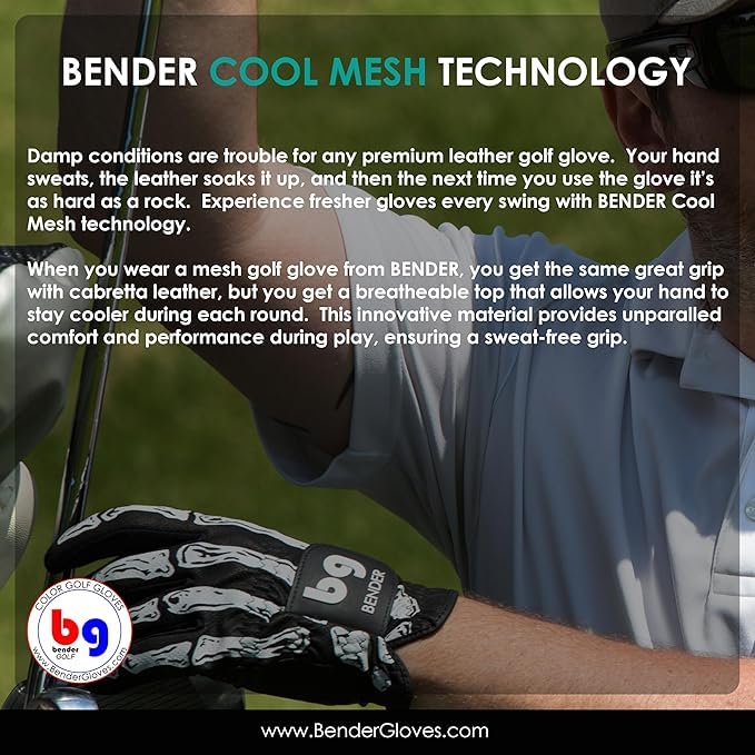 BG Bender Gloves - Men's Golf Glove, Durable Mesh Material, Unique Golf Gloves Men Right Handed Golfer (Wear On Left) - Image 2